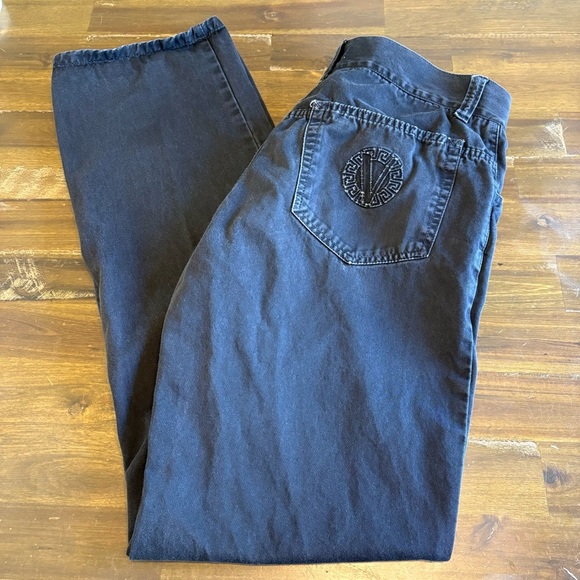 Vintage Versace Jeans Collection Pants Mens 32 Straight Logo Black Distressed - Picture 1 of 15